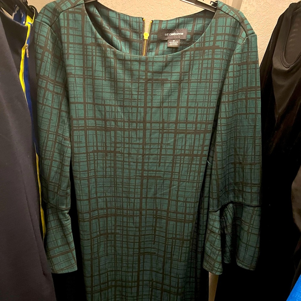 Green dress with gold zipper